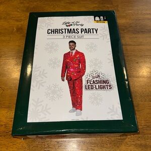 CHRISTMAS 3 Piece Red SUIT Medium Jacket Pants Tie Flashing LED Lights NWT